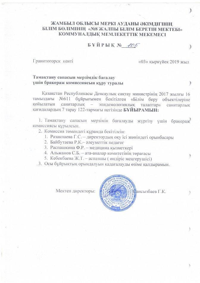 Бракераждық комиссия құру туралы