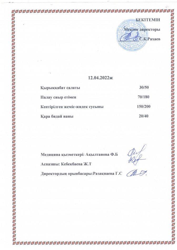 Ас мәзірі 12.04.2022жыл
