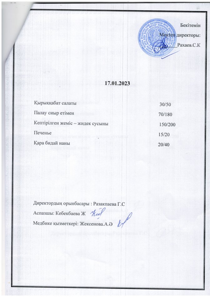 Ас мәзірі. 17.01.2023ж