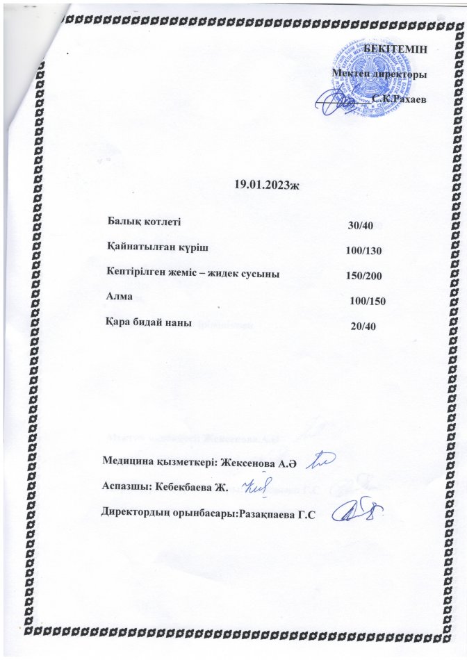 Ас мәзірі. 19.01.2023ж