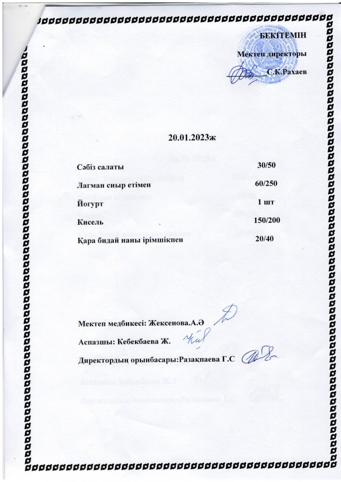 Ас мәзірі. 20.01.2023ж