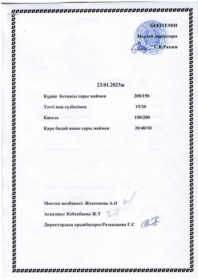 Ас мәзірі. 23.01.2023ж