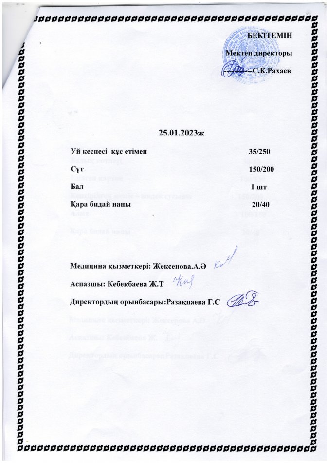 Ас мәзірі. 25.01.2023ж