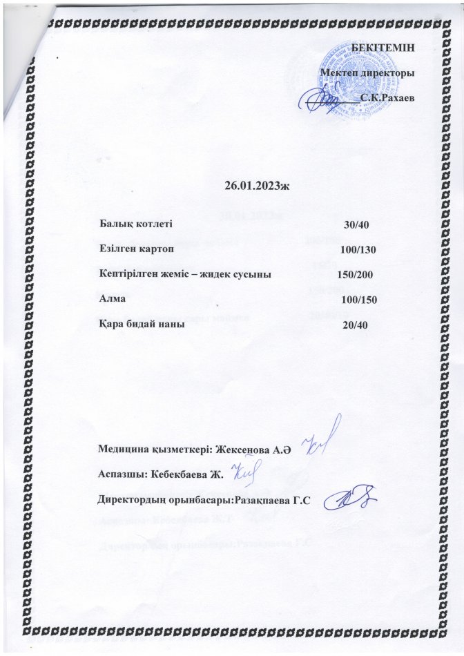 Ас мәзірі. 26.01.2023ж