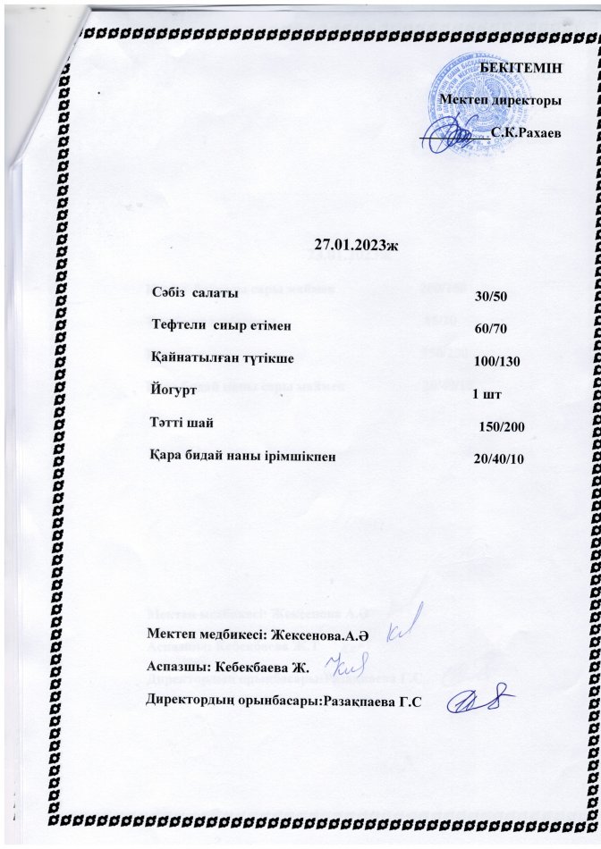 Ас мәзірі. 27.01.2023ж