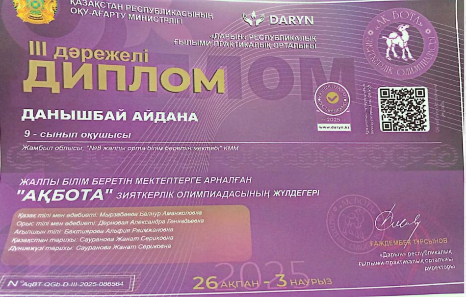 "Ақбота" зияткерлік олимпиадасының жүлдерлері-20 білім алушы